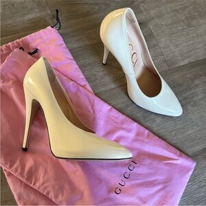 Gucci White Polished Calfskin Leather Regent Pumps